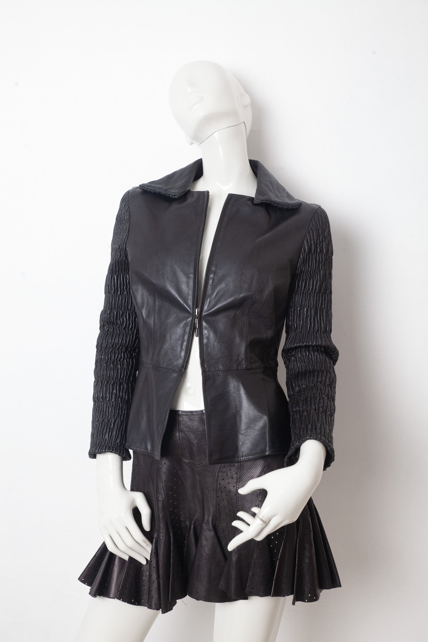 Armani 2000s black leather peplum jacket