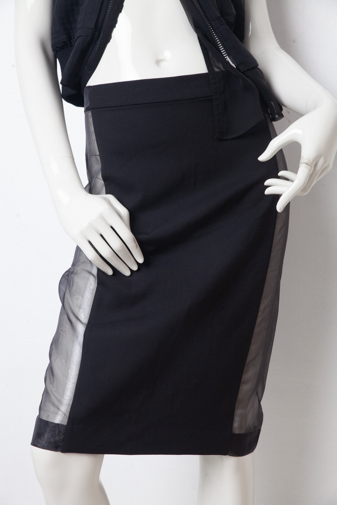Jean Paul Gaultier for OVS 2016 black pencil skirt with mesh sides