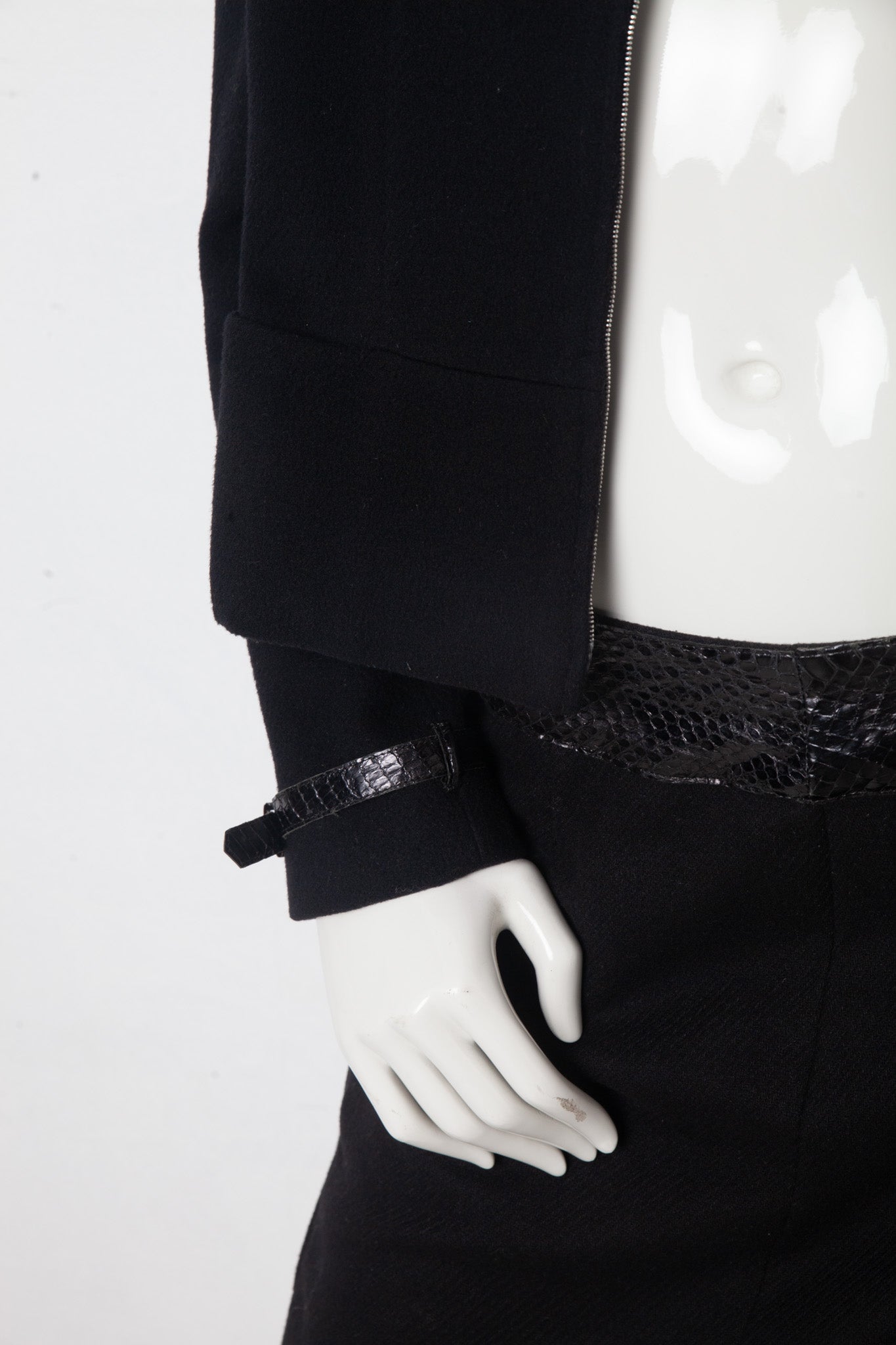 Lawrence Steele 90s wool and python black skirt suit