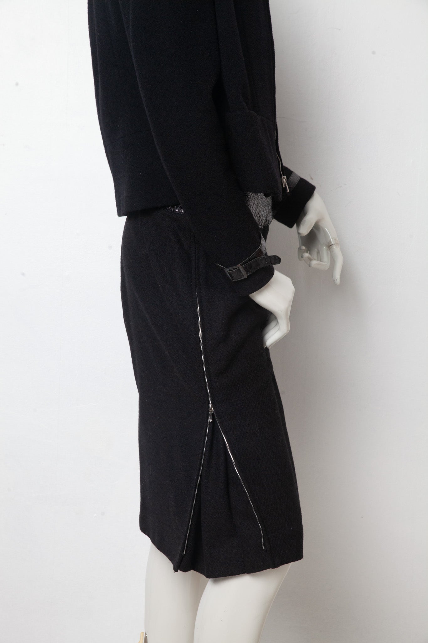 Lawrence Steele 90s wool and python black skirt suit