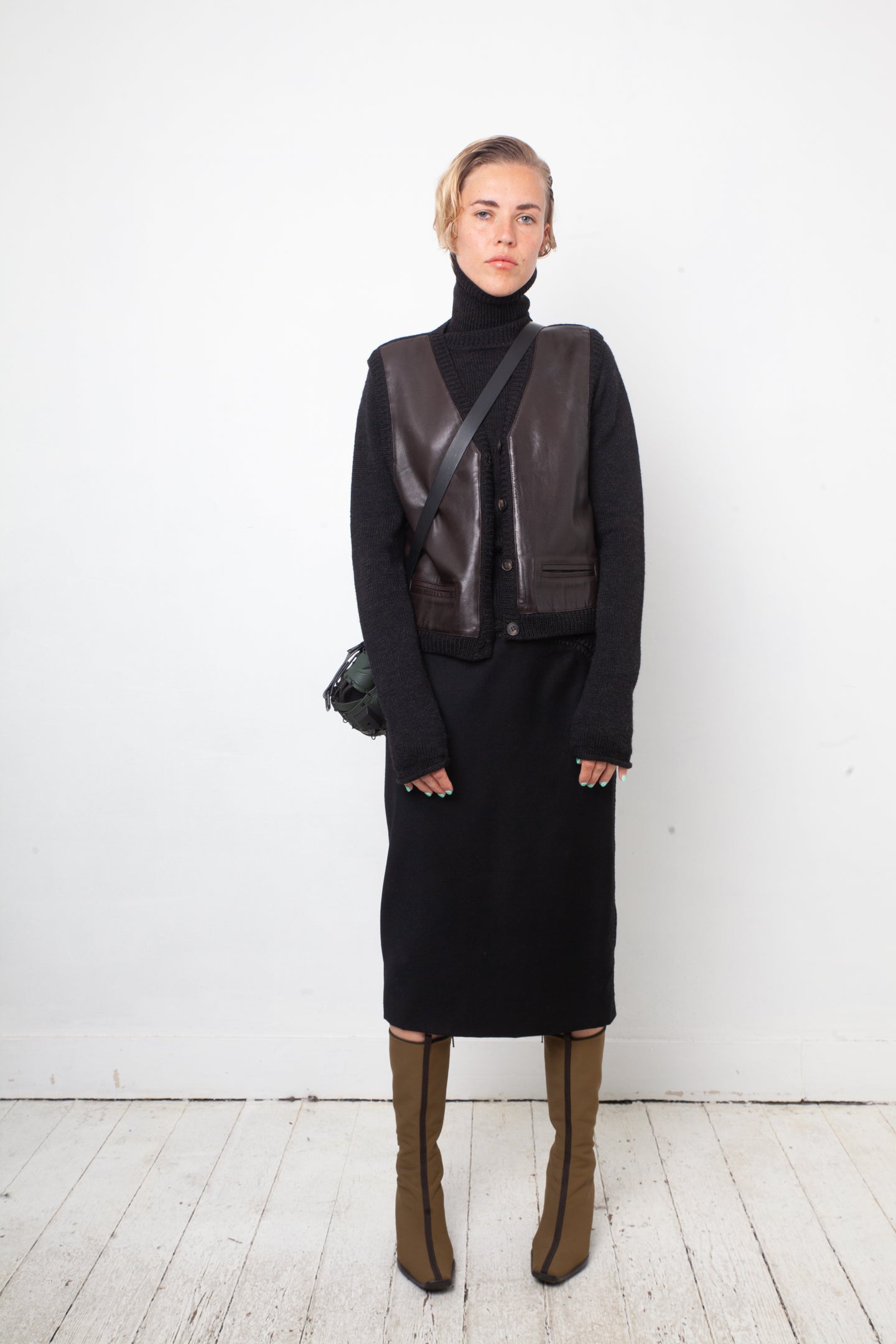 DKNY 90's wool and leather twinset (turtleneck & gilet)