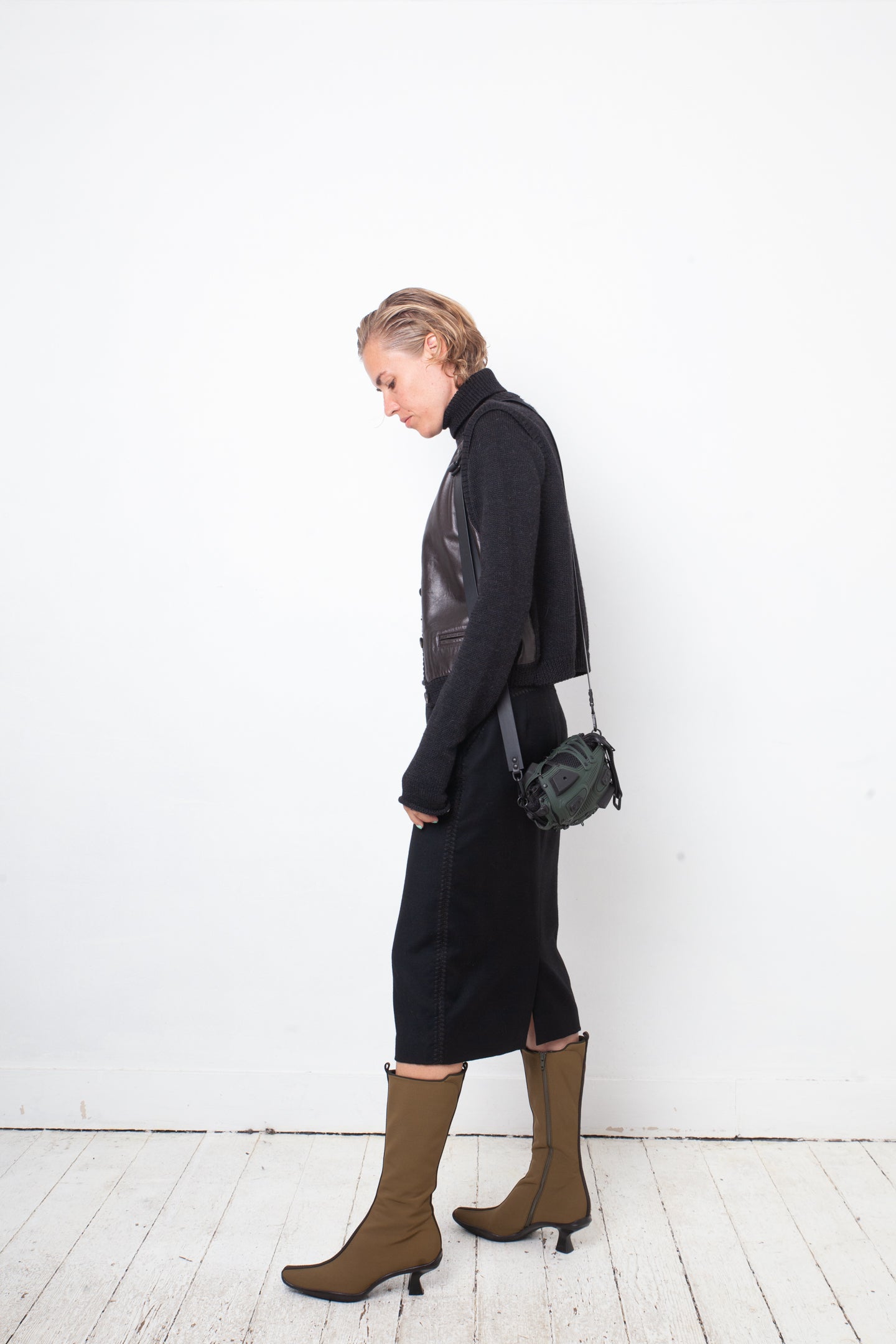 DKNY 90's wool and leather twinset (turtleneck & gilet)