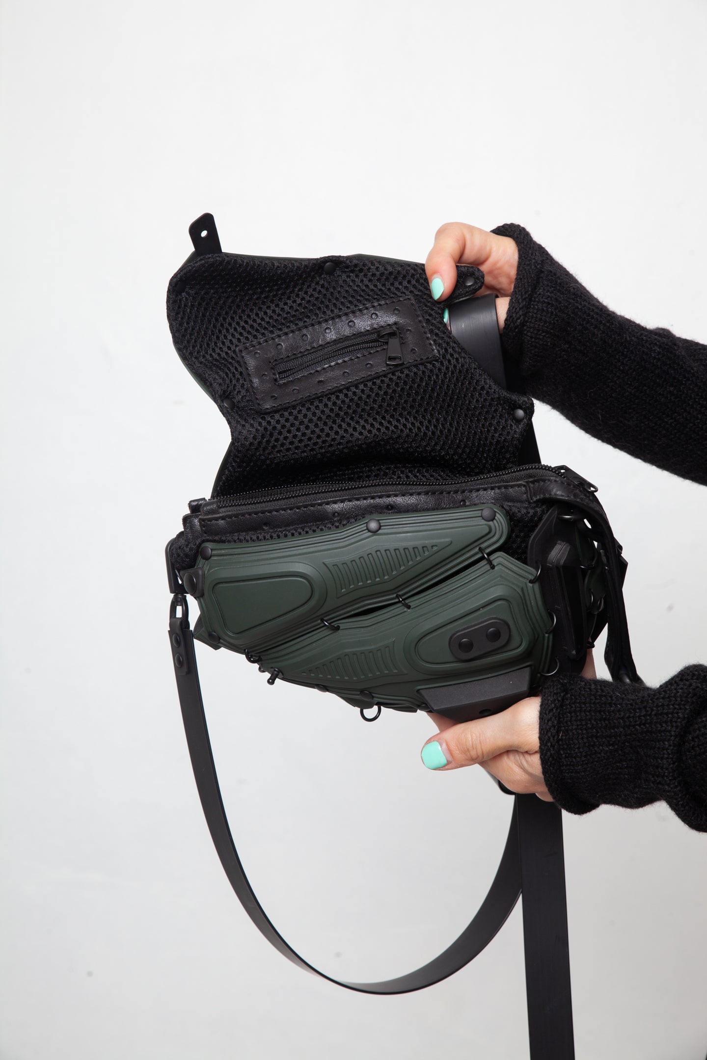 Kuboraum 2020's rubber assembled "grenade" khaki shoulder bag