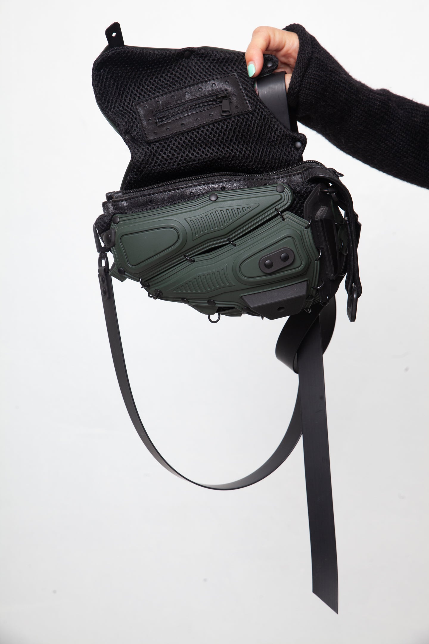 Kuboraum 2020's rubber assembled "grenade" khaki shoulder bag