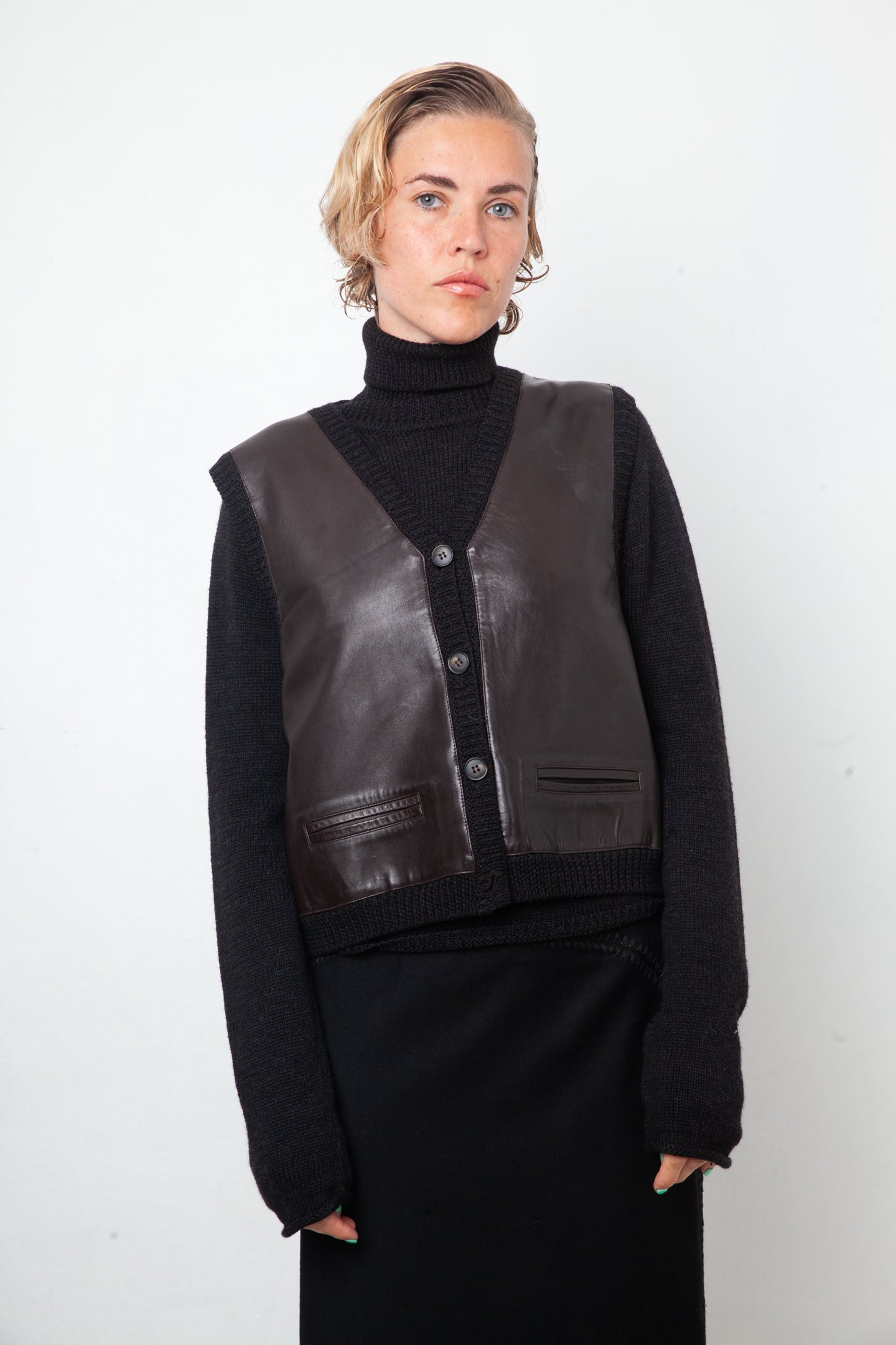 DKNY 90's wool and leather twinset (turtleneck & gilet)