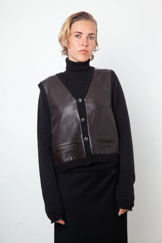 DKNY 90's wool and leather twinset (turtleneck & gilet)