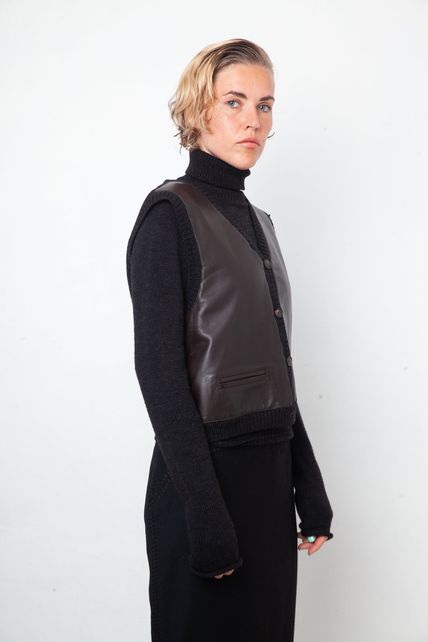 DKNY 90's wool and leather twinset (turtleneck & gilet)