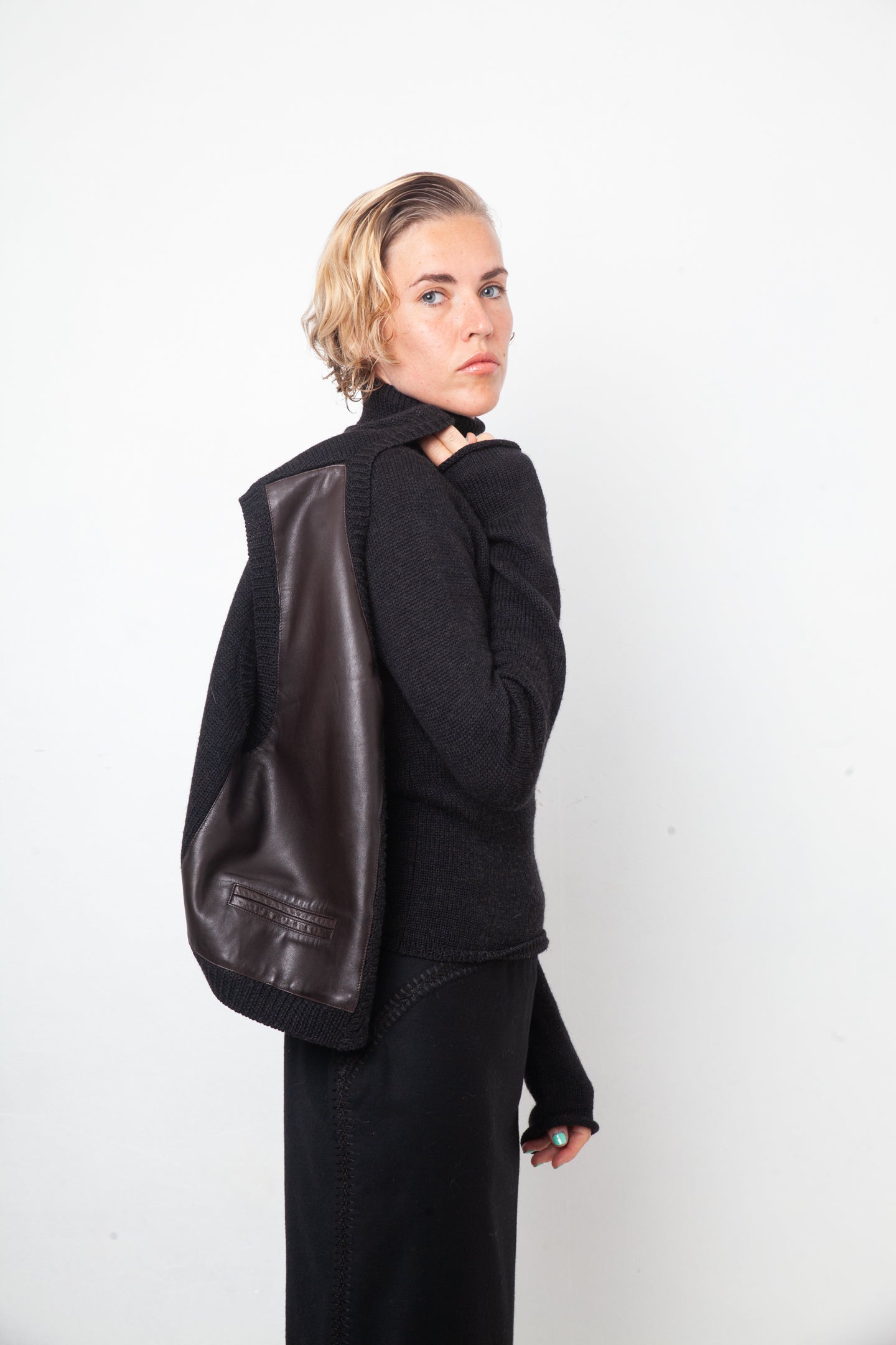 DKNY 90's wool and leather twinset (turtleneck & gilet)
