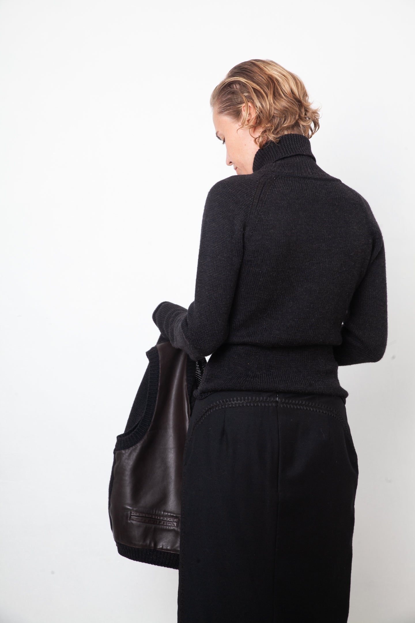 DKNY 90's wool and leather twinset (turtleneck & gilet)