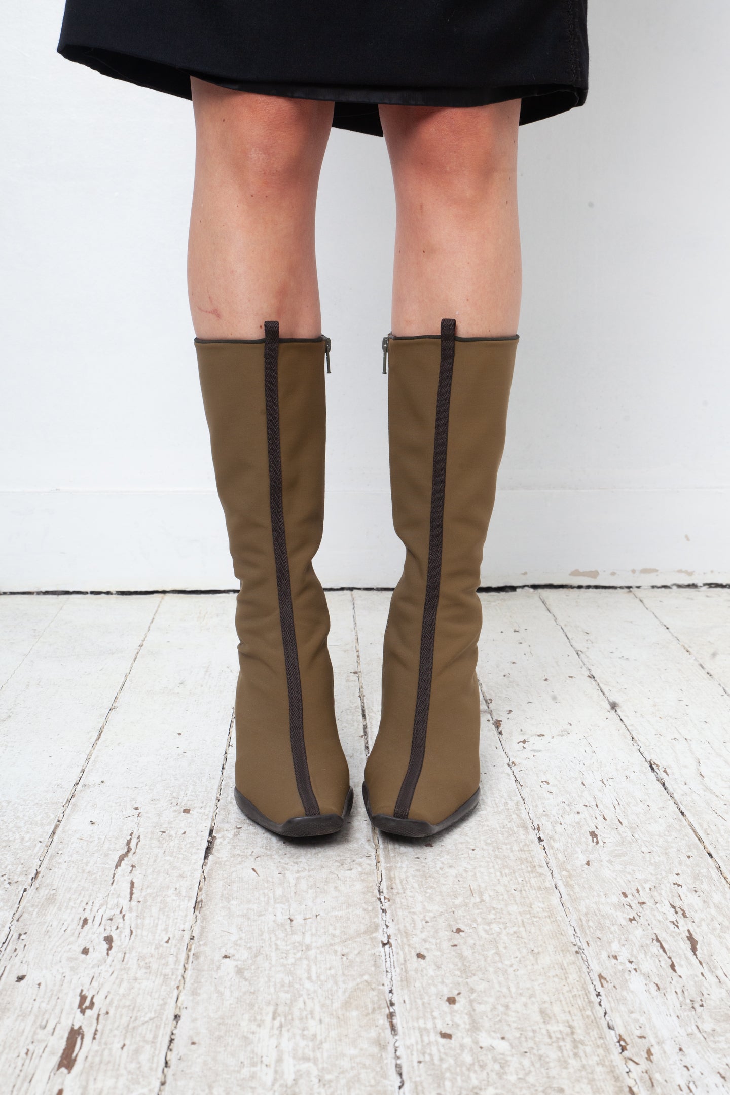 Prada FW 1999 neoprene khaki boots size 37