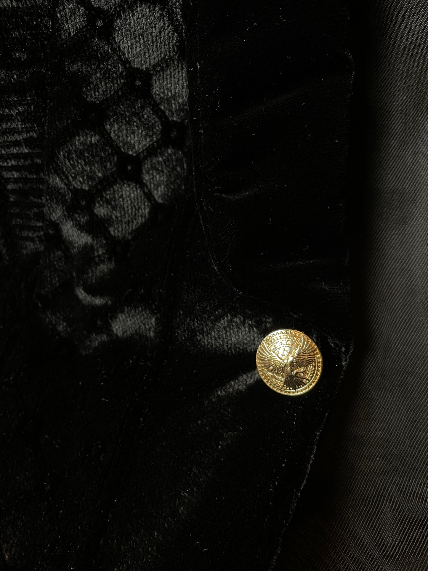 Balmain Fall 2012 black velvet dévoré Fabergé pattern blazer