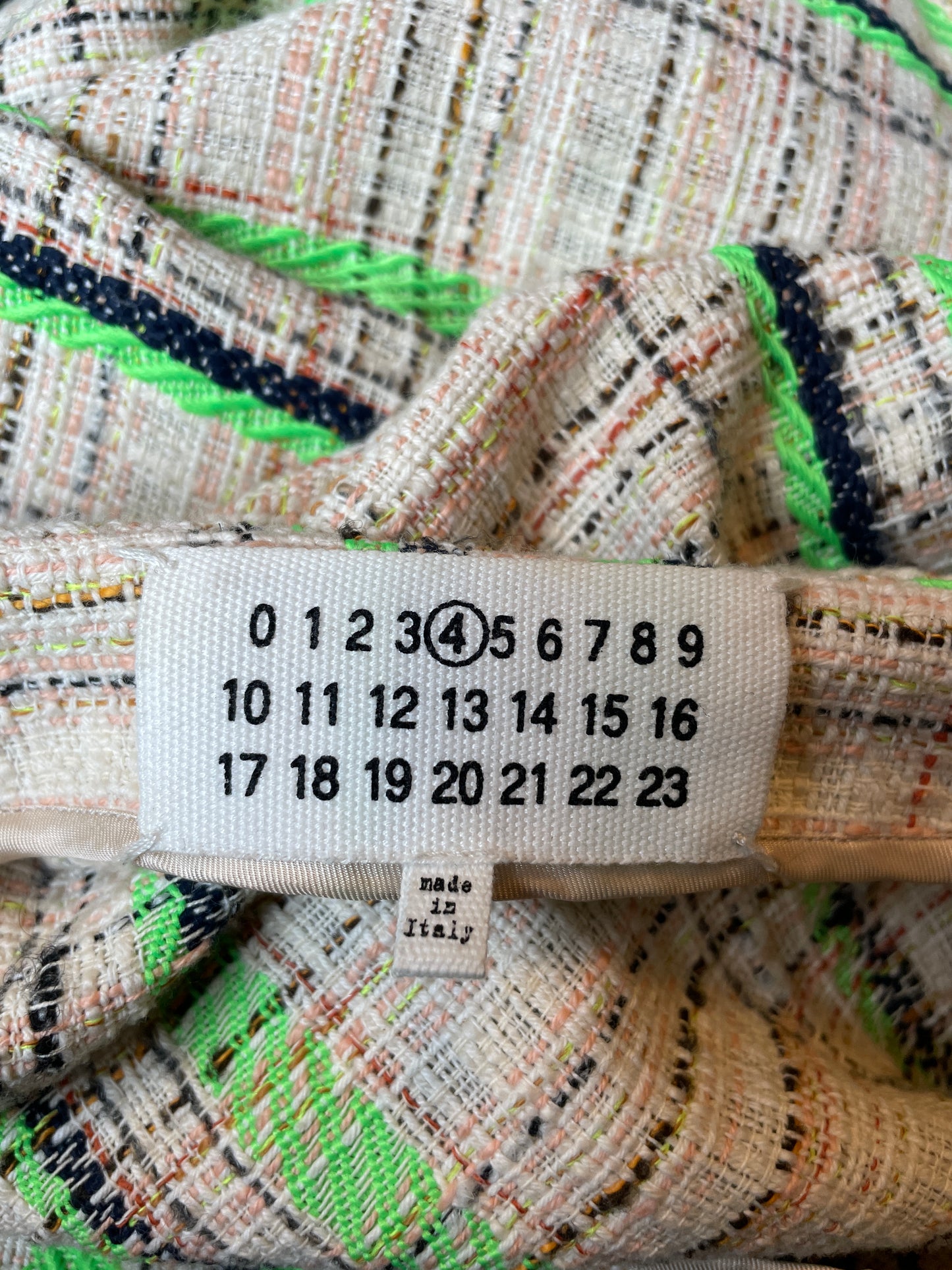 Margiela Spring 2017 cotton knit beige and fluorescent green midi skirt