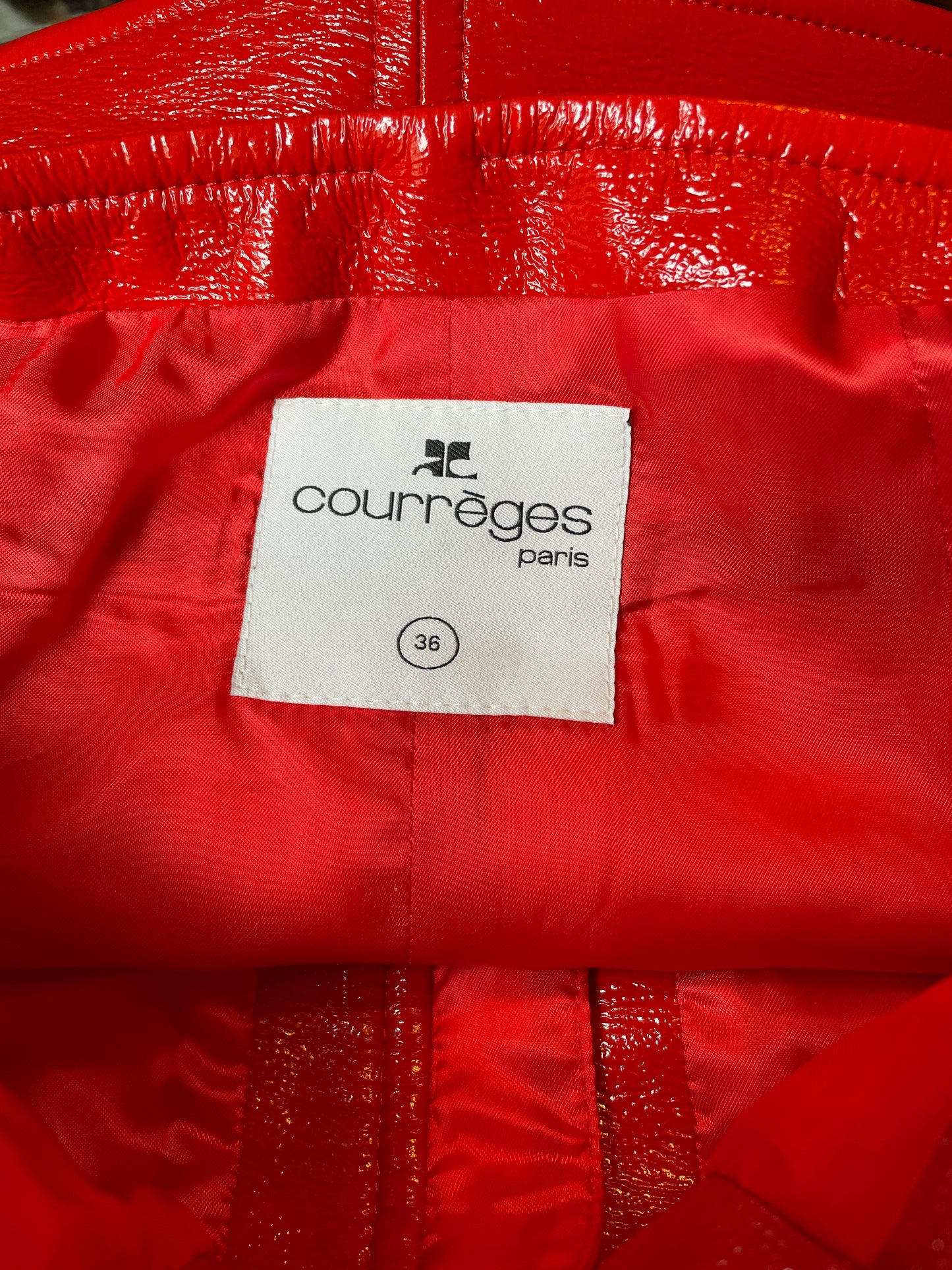 Courrèges 2020's bright red vinyl mini skirt