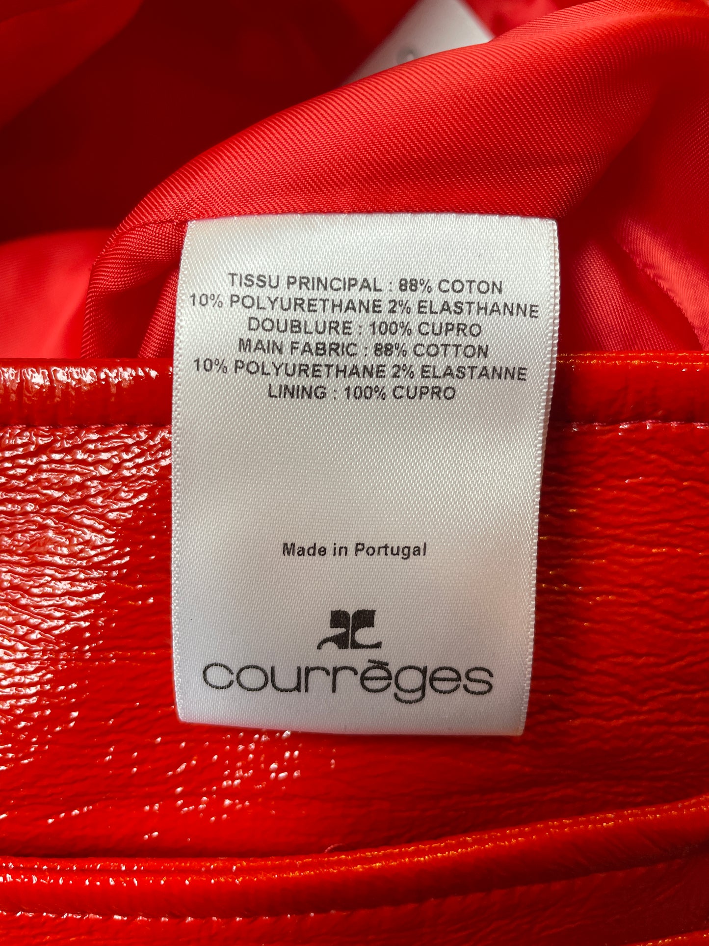 Courrèges 2020's bright red vinyl mini skirt