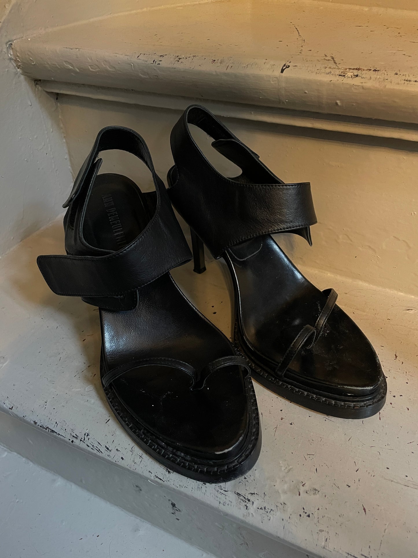 Ann Demeulemeester 2000's black sandals with velcro ankle straps size 37,5