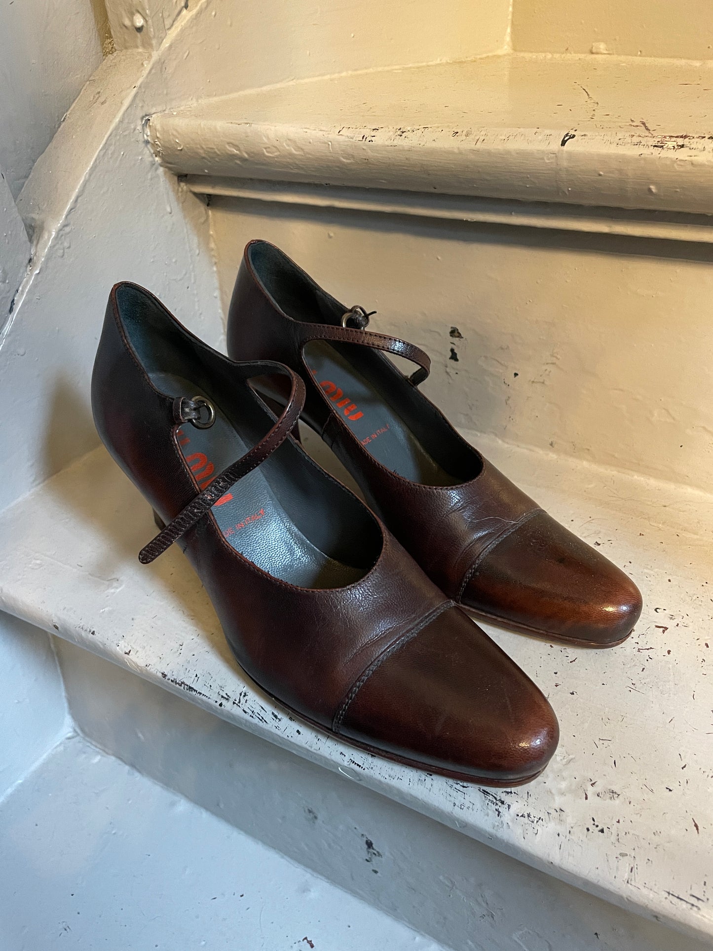 Miu Miu 2000's brown leather heels with ankle strap size 37