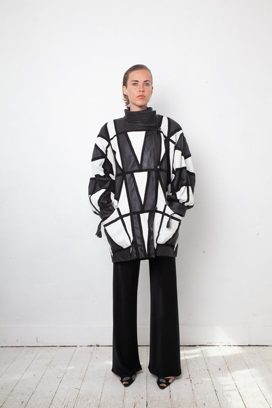 Yves Saint Laurent 80's black and white leather harlequin coat