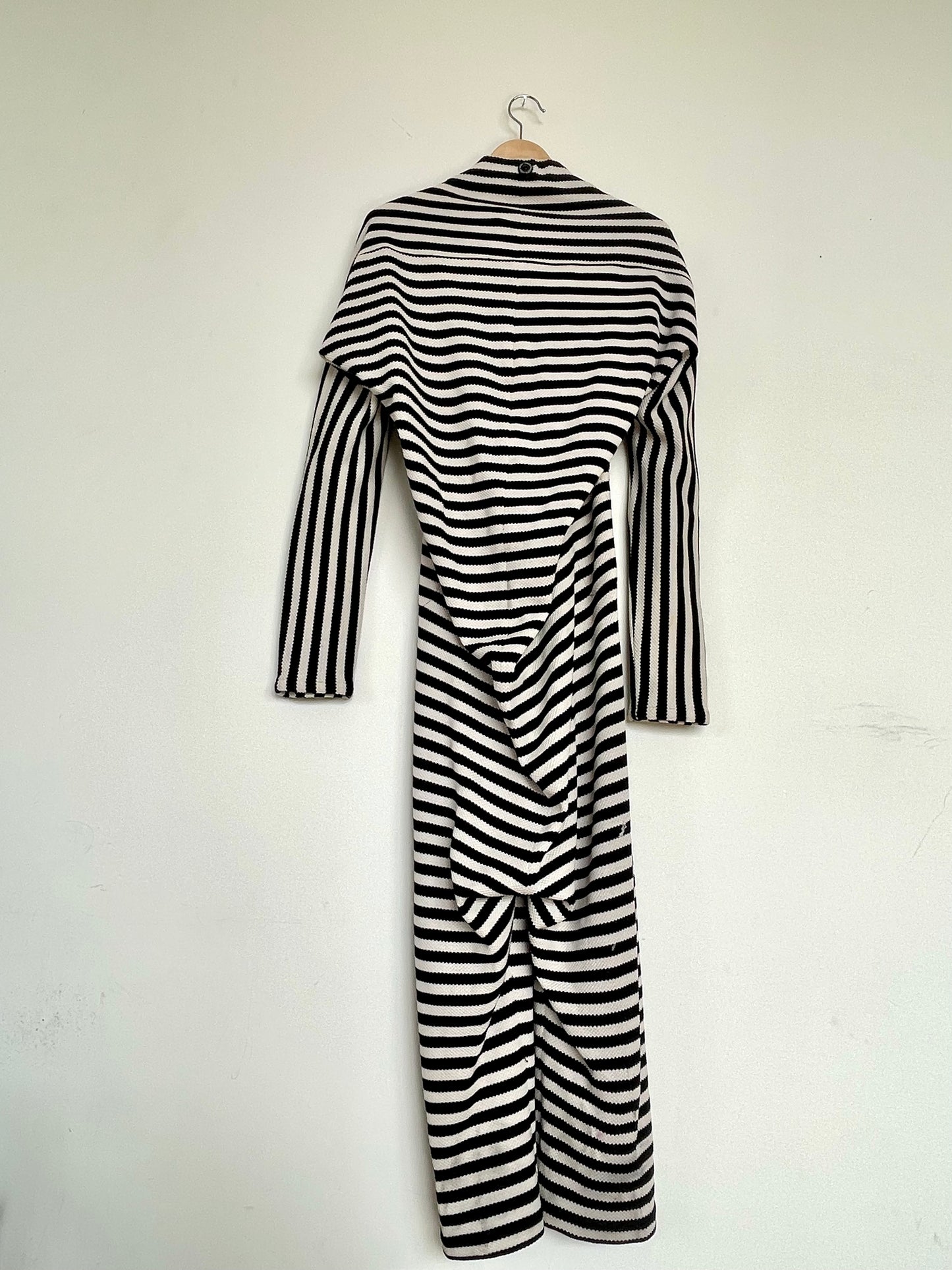 Jean-Paul Lespagnard's black and white striped knit hybrid jumpsuit / trousers