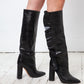 Isabelle Marrant 2010's black leather boots with leather side ruffle size 38