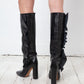 Isabelle Marrant 2010's black leather boots with leather side ruffle size 38