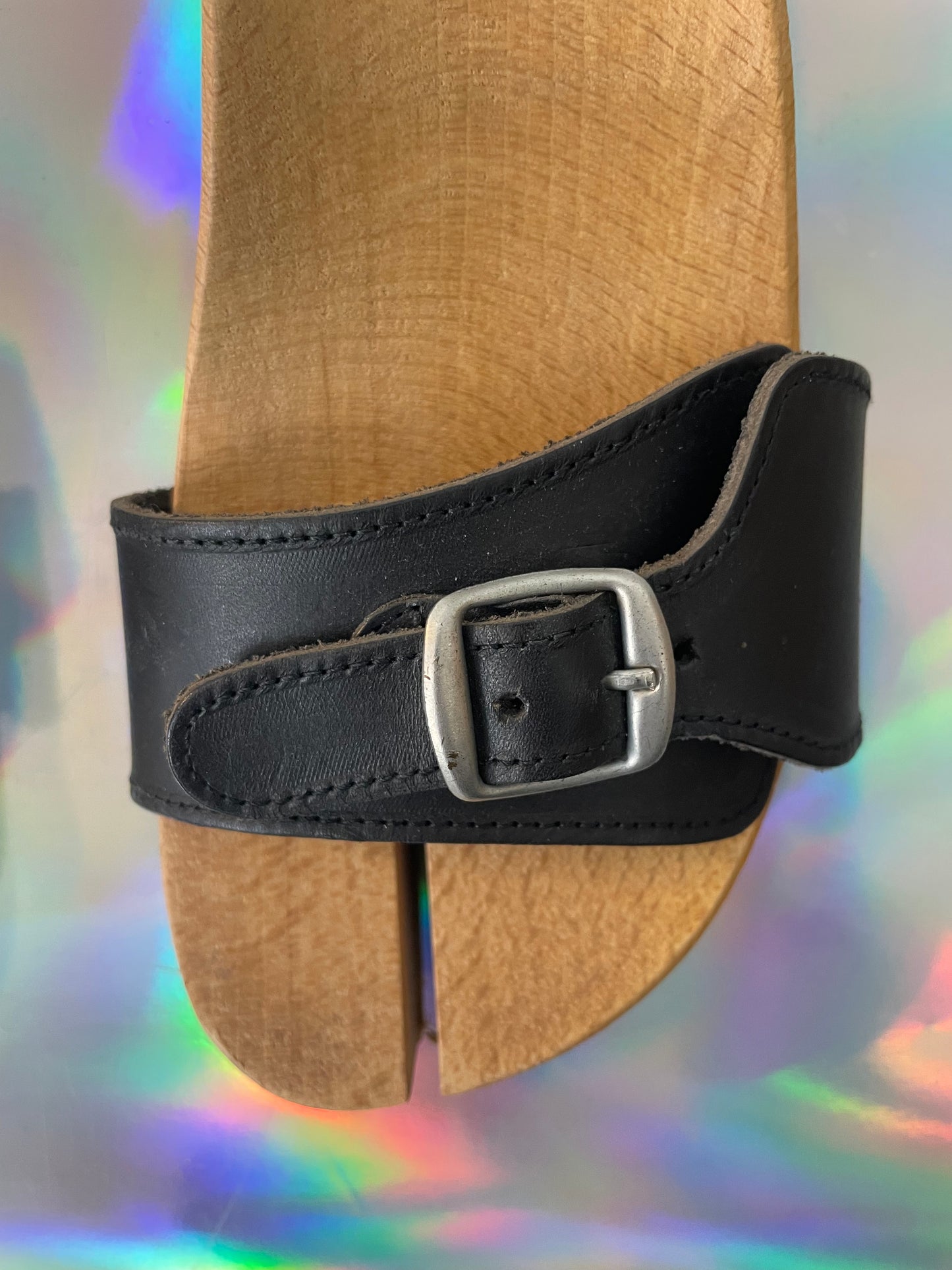 MM6 2005's wooden tabi sandals with interchangeable leather colored straps size 39