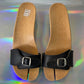 MM6 2005's wooden tabi sandals with interchangeable leather colored straps size 39