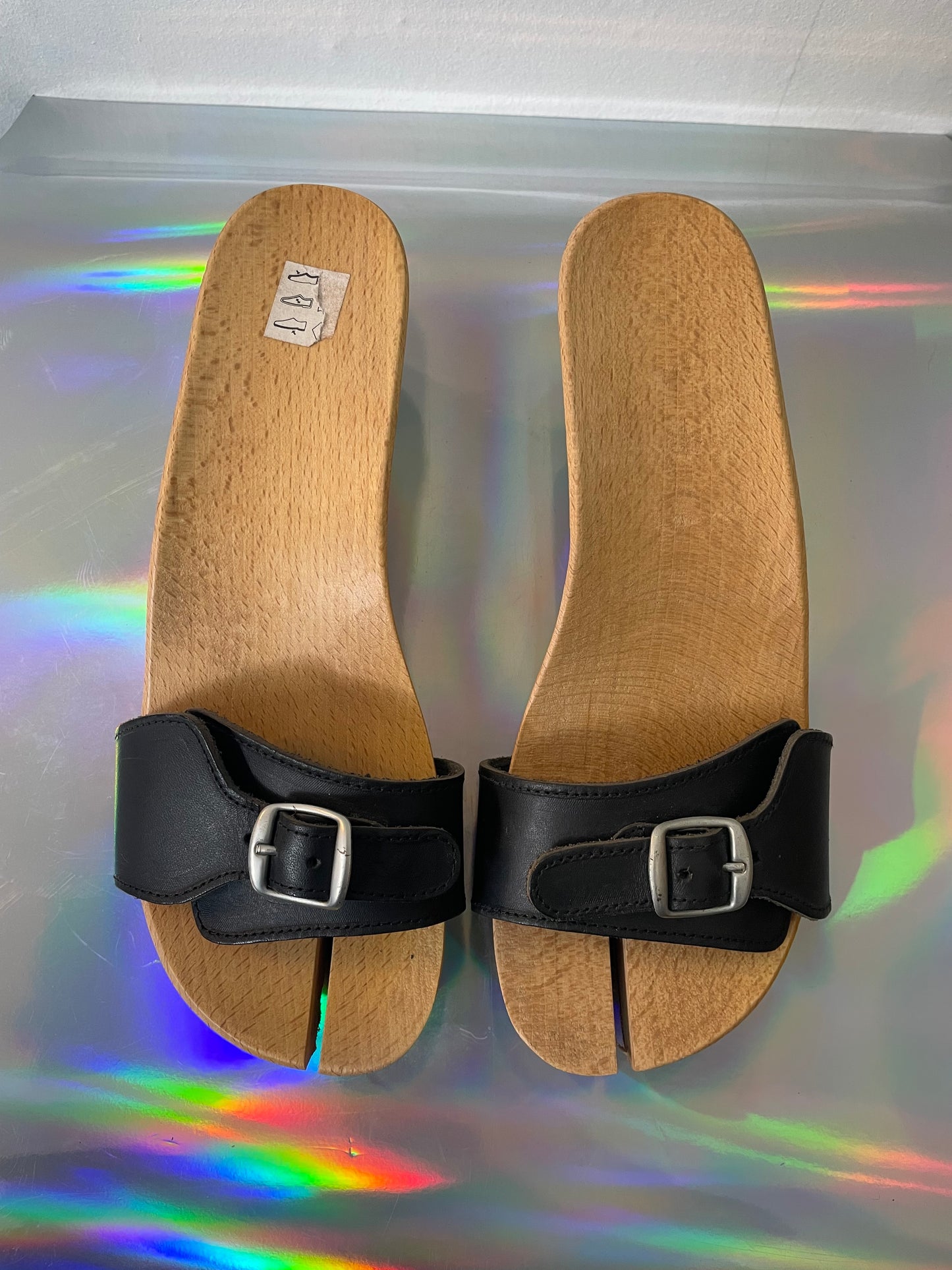 MM6 2005's wooden tabi sandals with interchangeable leather colored straps size 39