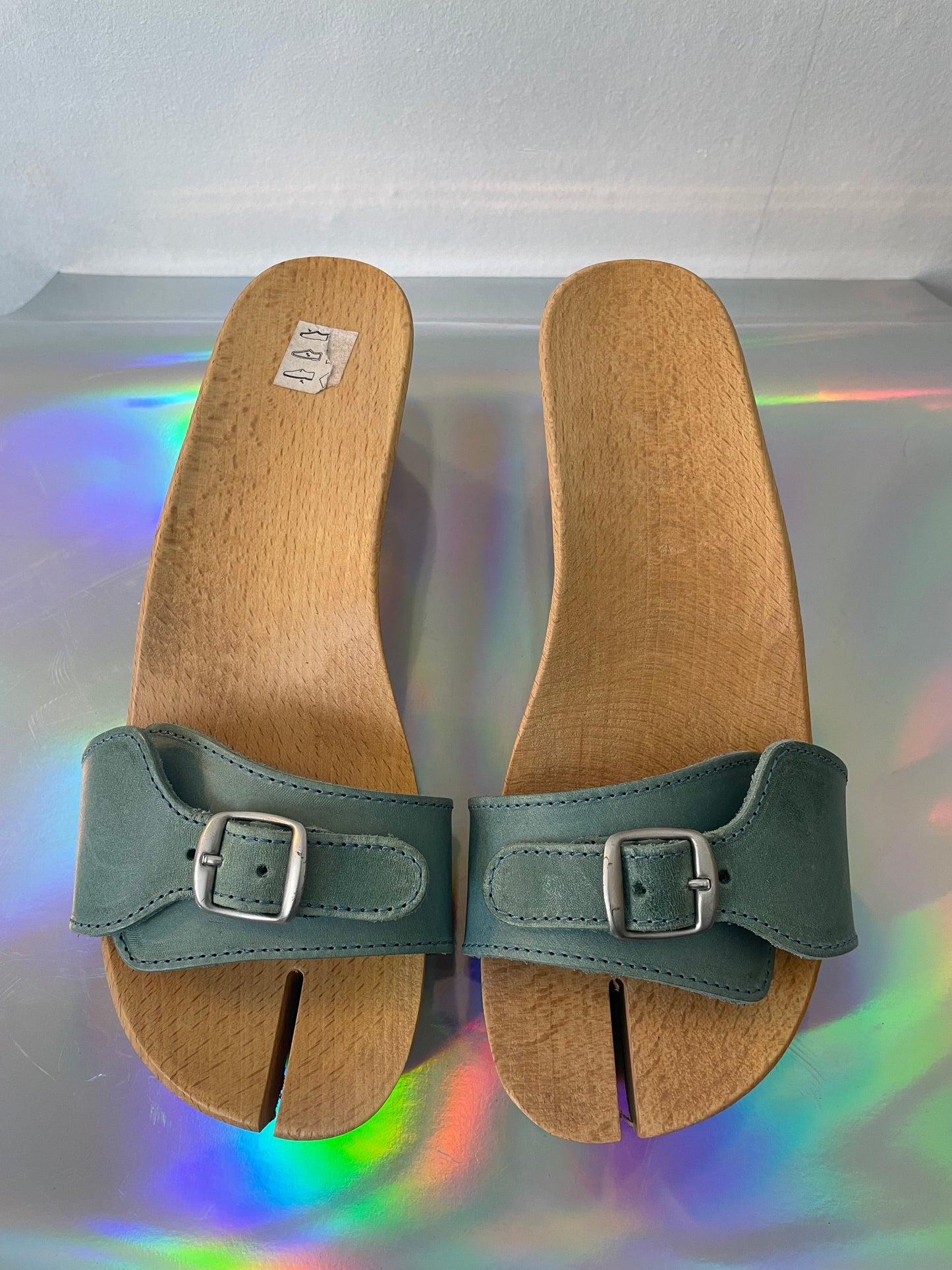 MM6 2005's wooden tabi sandals with interchangeable leather colored straps size 39