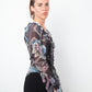 John Richmond 2000's silk black, blue & pink graphic printed shirt with lace detail