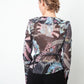 John Richmond 2000's silk black, blue & pink graphic printed shirt with lace detail