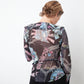 John Richmond 2000's silk black, blue & pink graphic printed shirt with lace detail