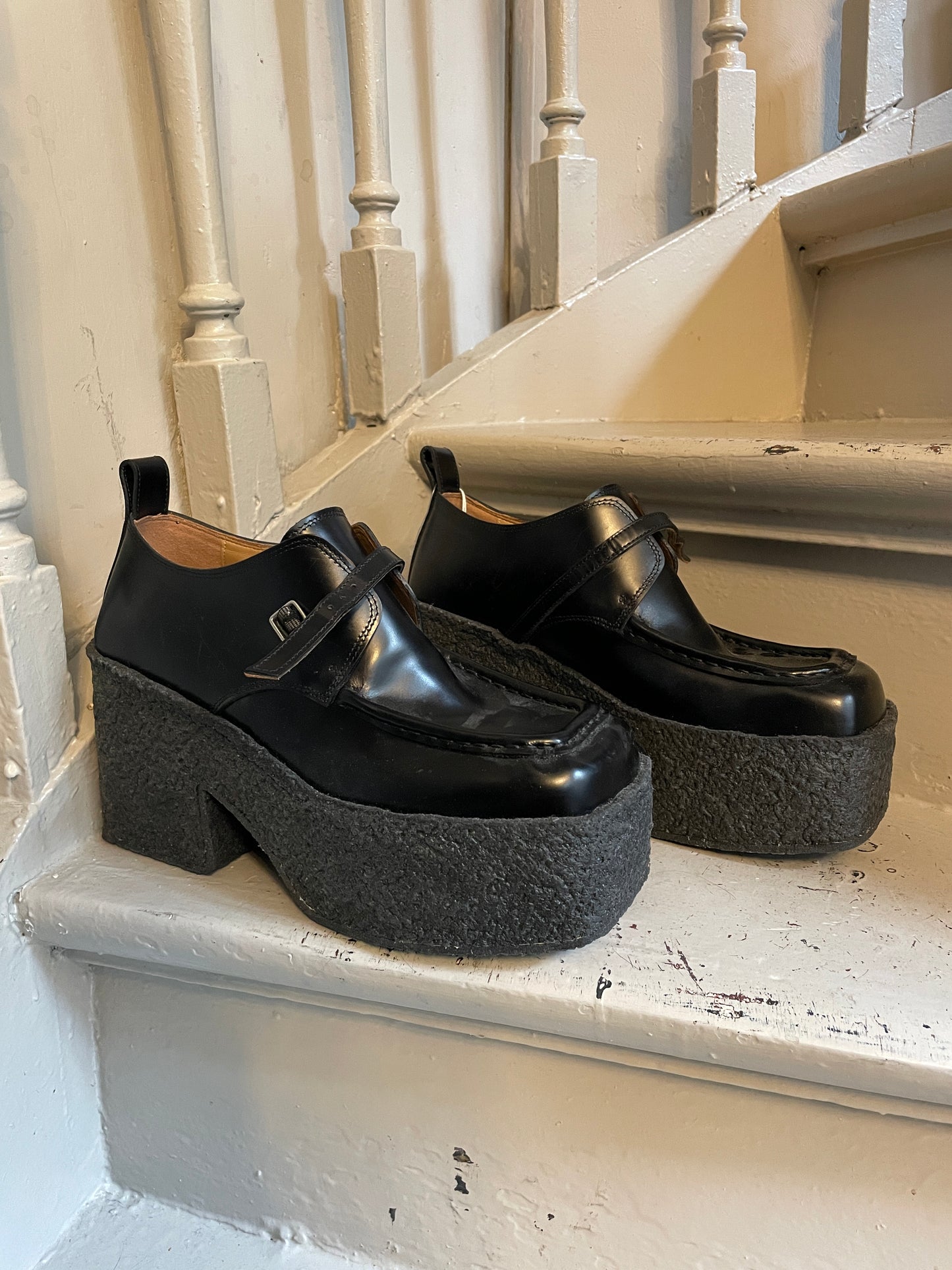 Dries van Noten black leather platform loafers with chunky rubber sole  size 39