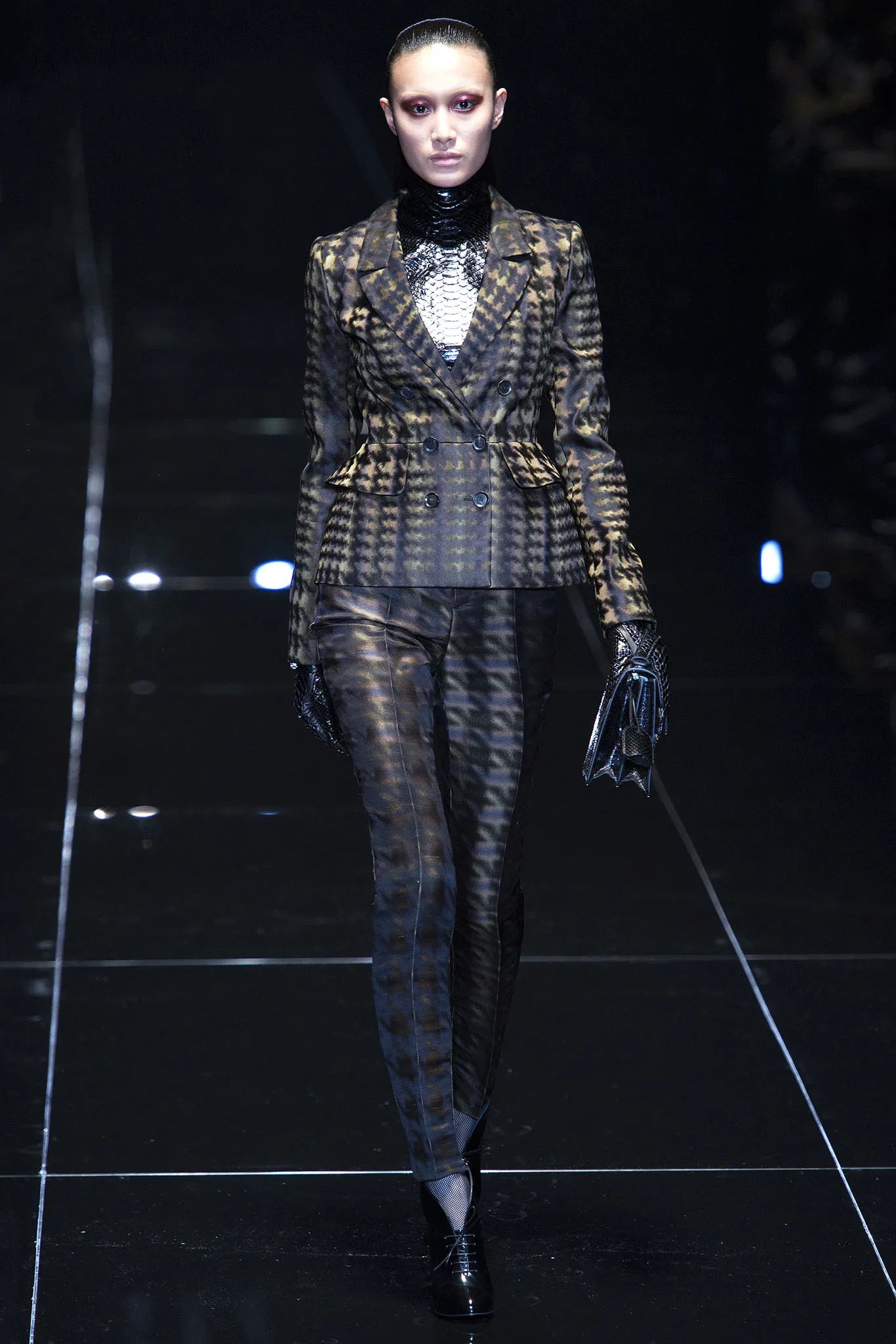 Gucci Fall 2013 silk iridescent houndstooth khaki blazer