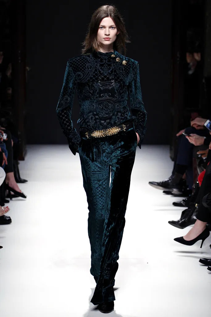 Balmain Fall 2012 black velvet dévoré Fabergé pattern blazer