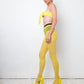 Versace FW 2021 full runway look 36 : yellow dress , Medusa Aevitas heels and stockings