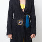 Christian Lacroix Bazar 90's distressed black knit jacket with brooch detail