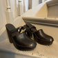 Miu Miu 2000's brown leather platform clogs with crossed ankle straps size 39