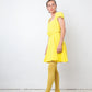 Versace FW 2021 full runway look 36 : yellow dress , Medusa Aevitas heels and stockings