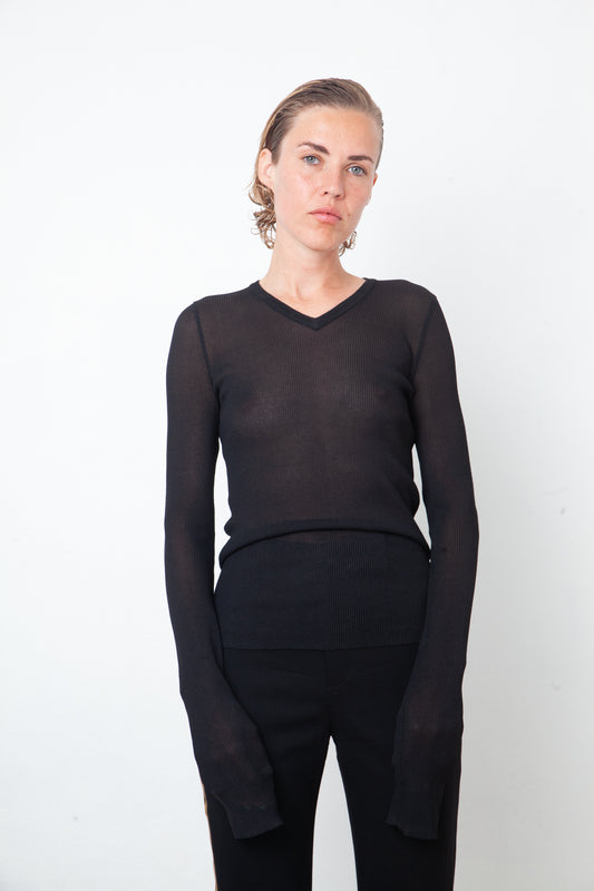 Dolce & Gabbana 90's black knit sheer long sleeve shirt
