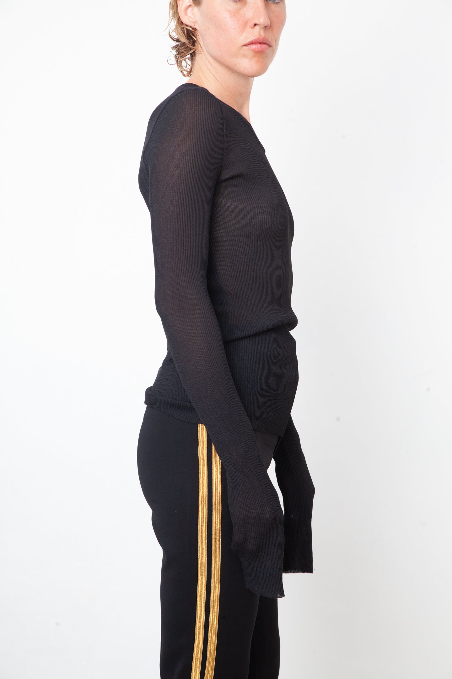 Ralph Lauren 2010's black pantsuit with golden buttons and stripes