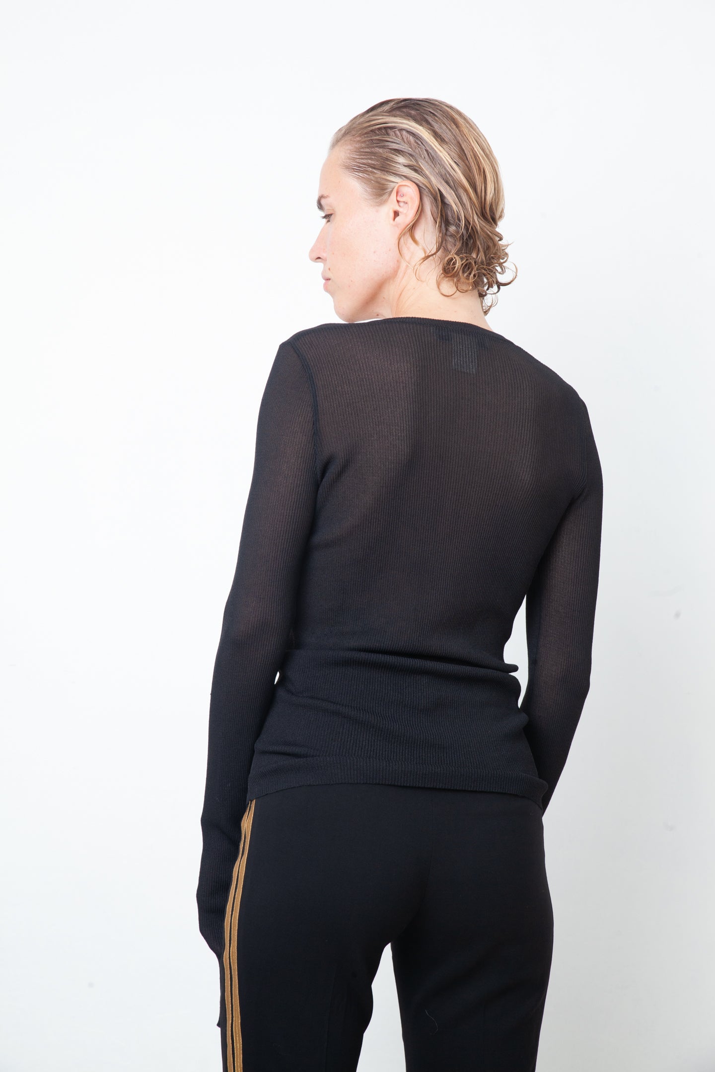 Dolce & Gabbana 90's black knit sheer long sleeve shirt