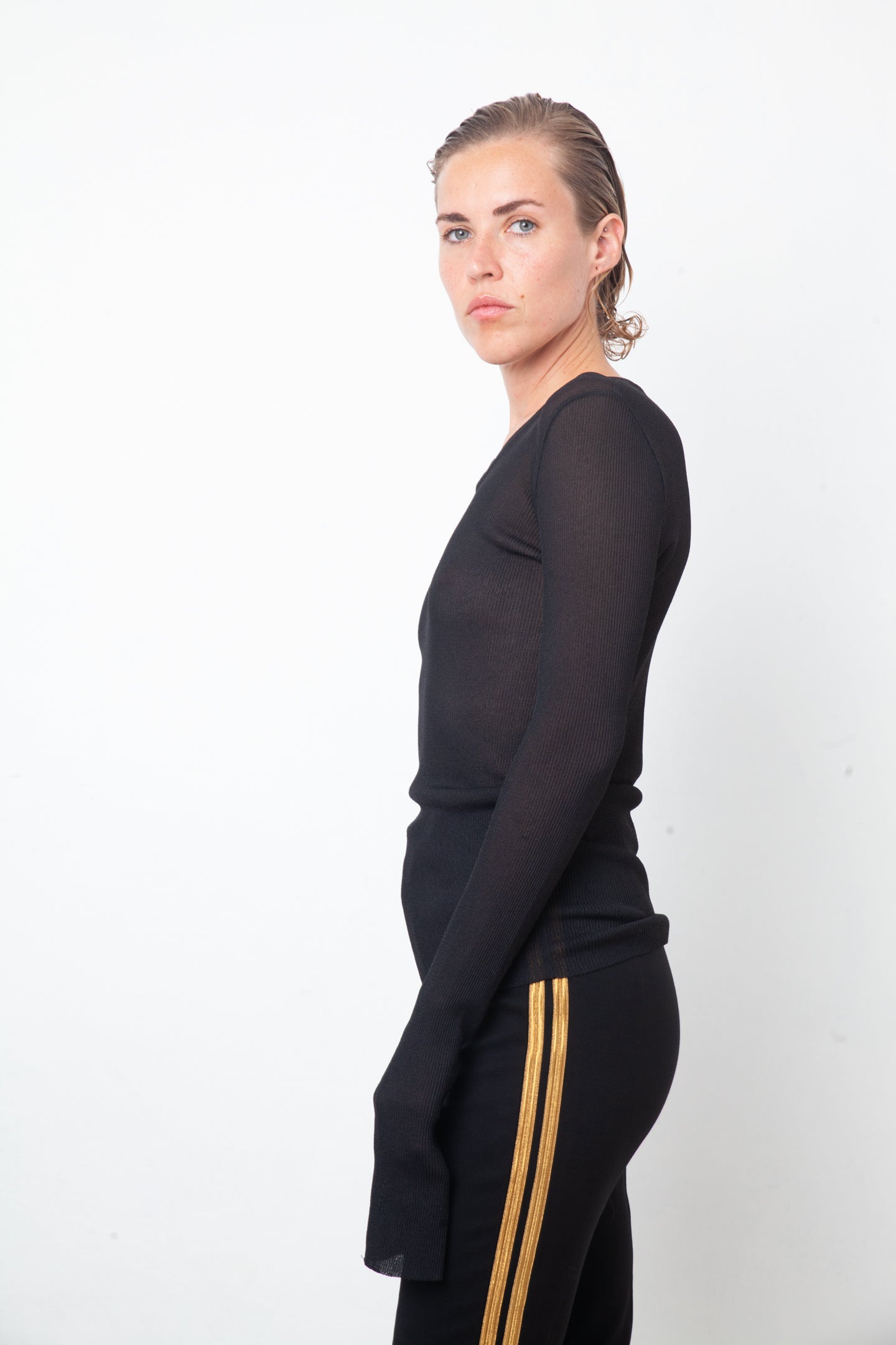 Dolce & Gabbana 90's black knit sheer long sleeve shirt