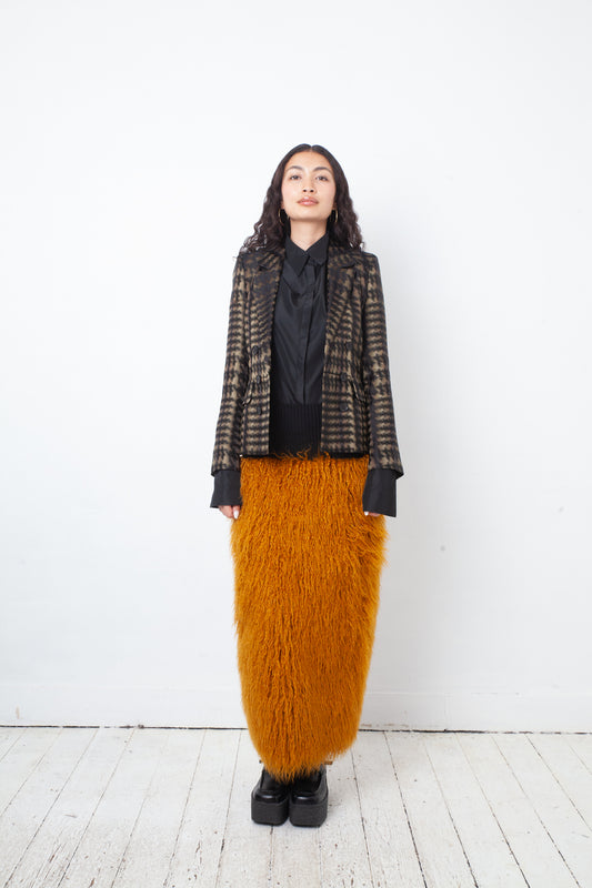 Dries van Noten FW 2018 hairy faux fur ochre skirt
