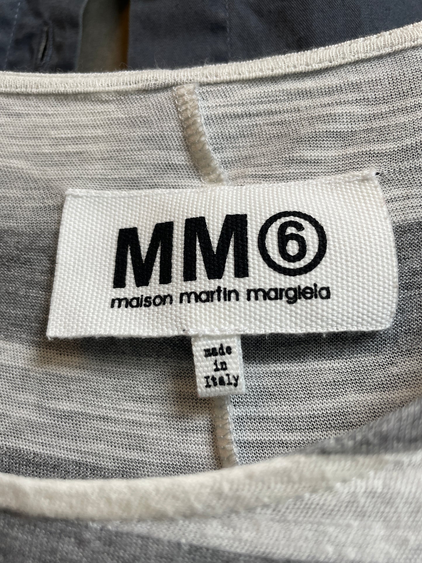 Margiela MM6 2012 striped grey and white cotton dress with waist cut out