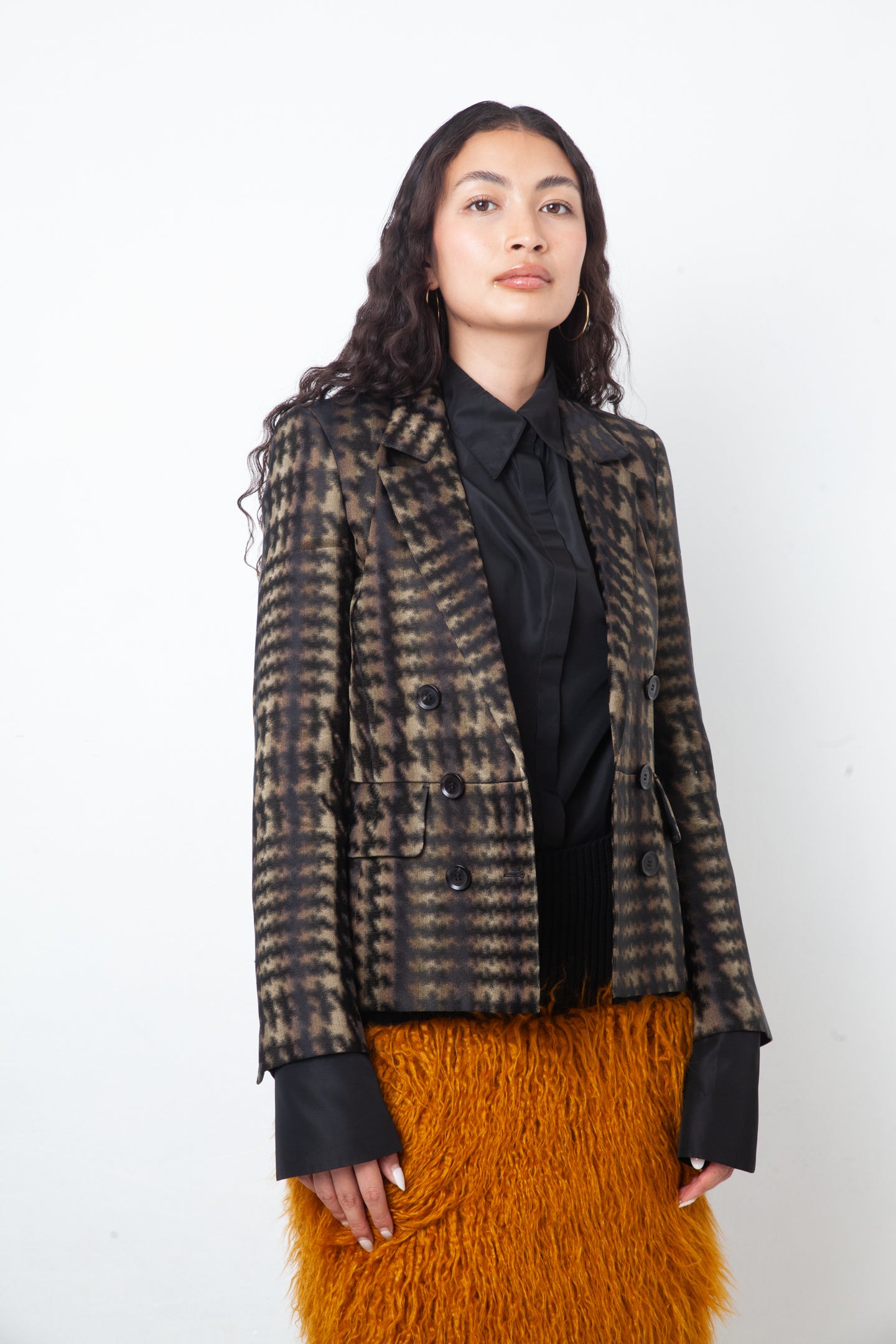 Gucci Fall 2013 silk iridescent houndstooth khaki blazer