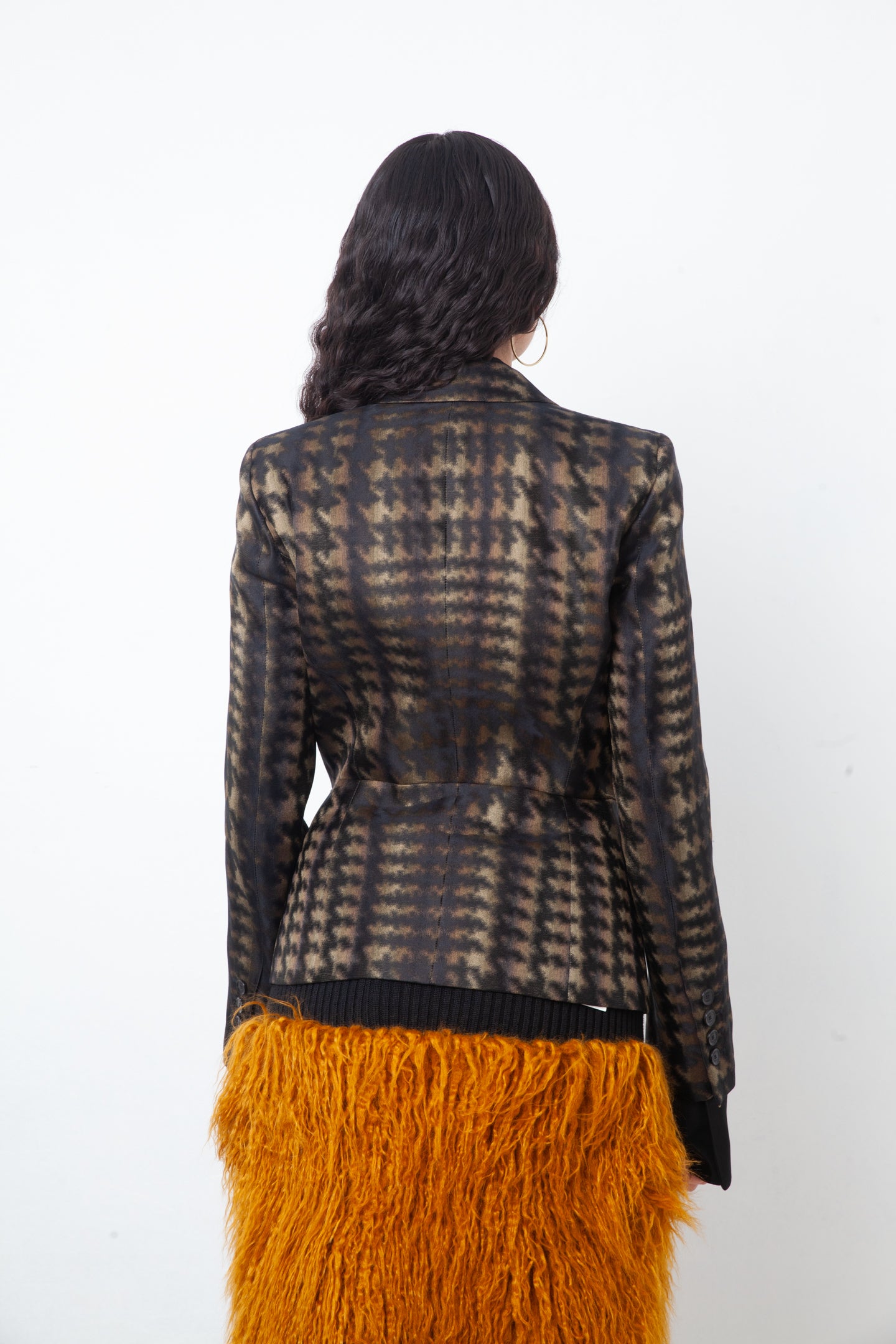 Gucci Fall 2013 silk iridescent houndstooth khaki blazer