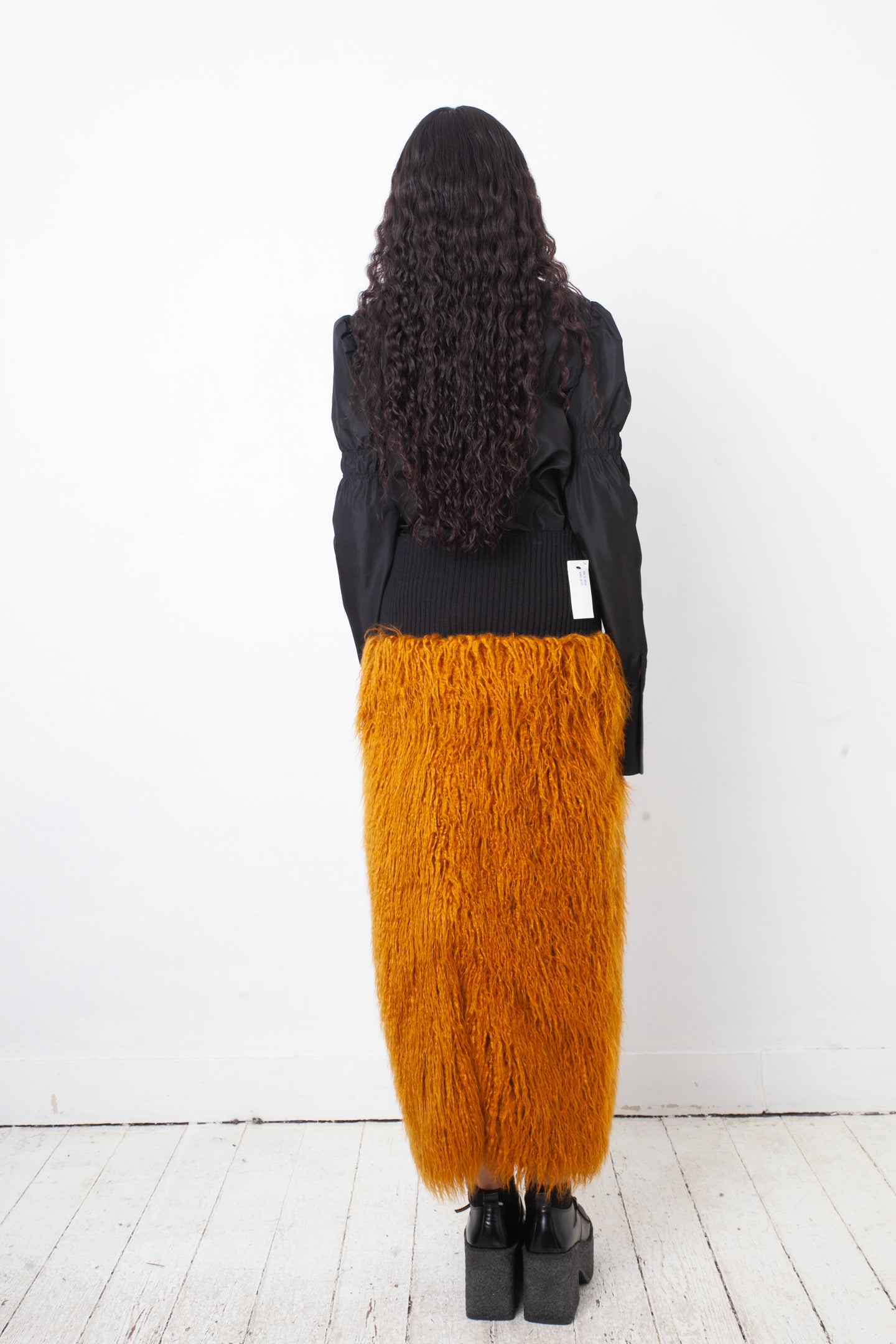 Dries van Noten FW 2018 hairy faux fur ochre skirt