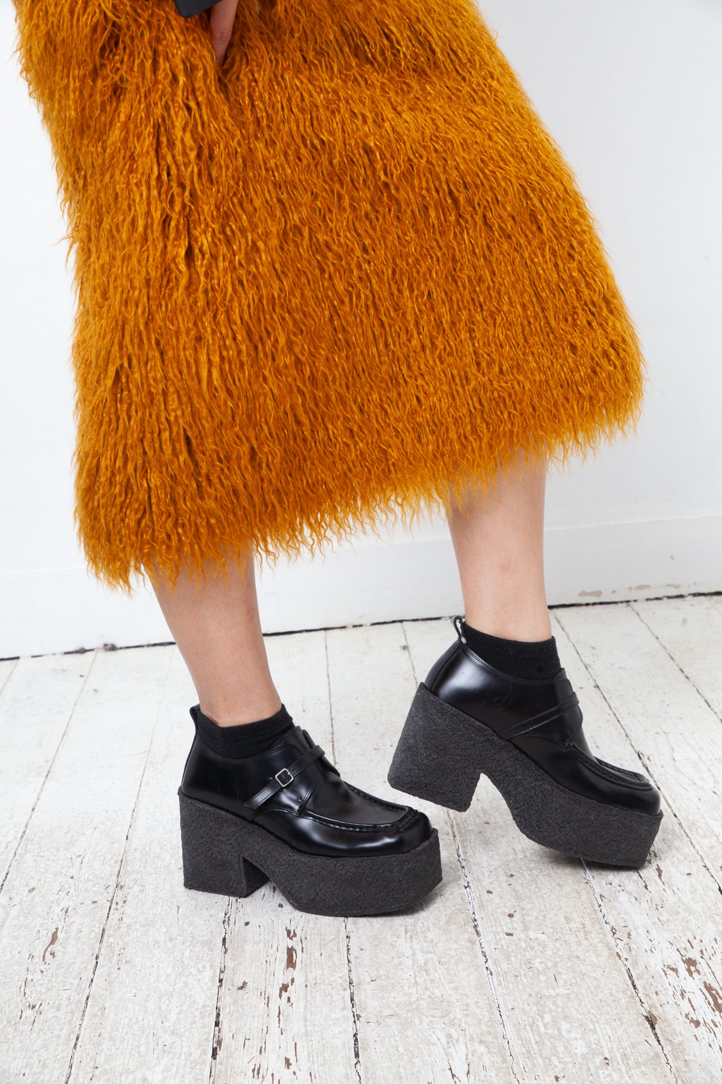 Dries van Noten FW 2018 hairy faux fur ochre skirt