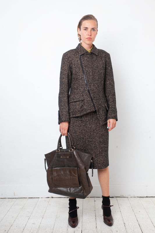 Dirk Bikkembergs 2000's wool brown suit with asymmetric zipper details