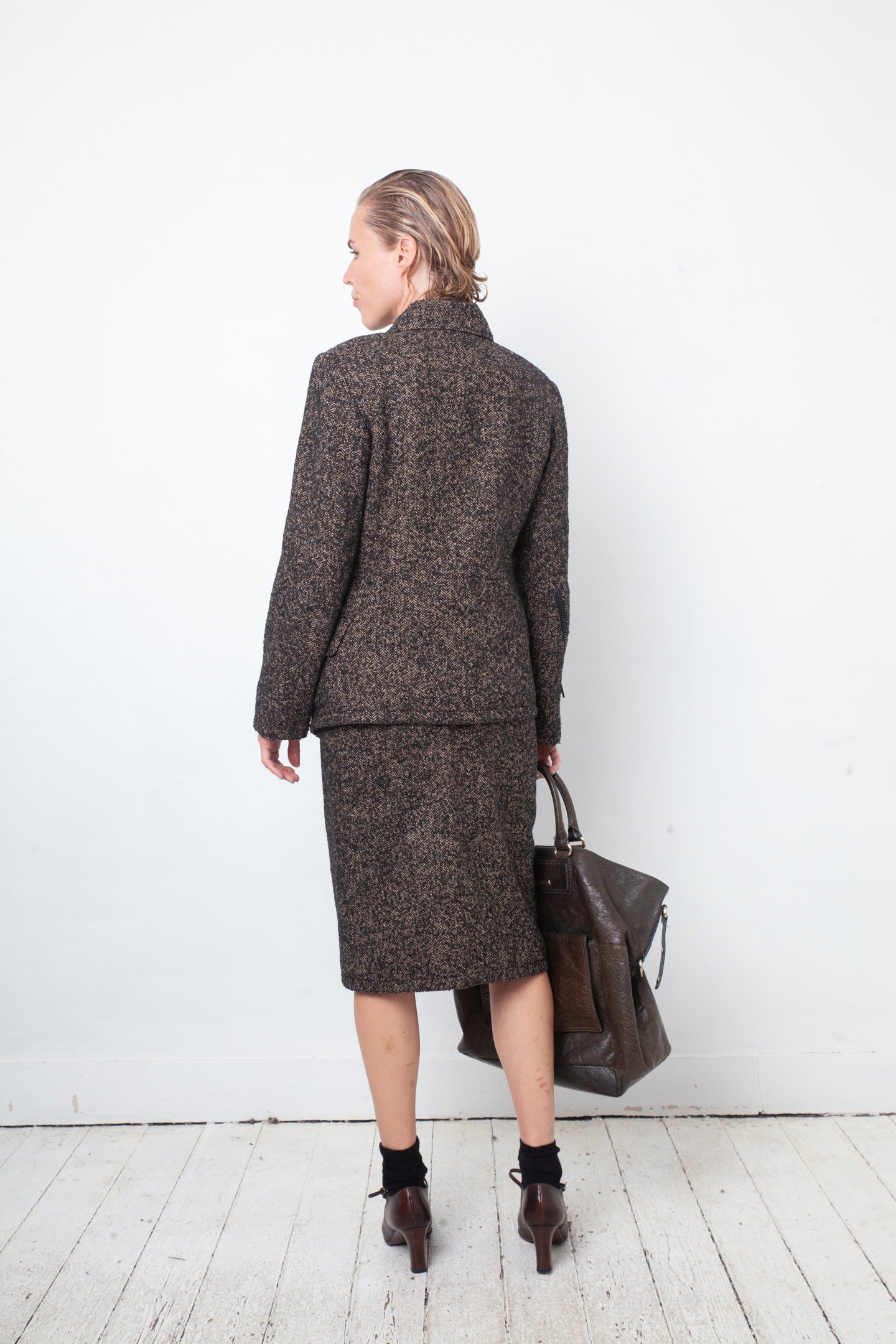 Dirk Bikkembergs 2000's wool brown suit with asymmetric zipper details
